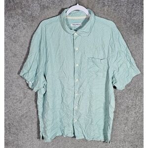 Tommy Bahama Silk Button Up Shirt Mens Sized XLT Green White Geometric Print